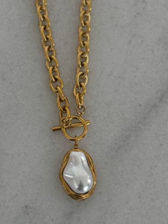 Chansuttpearls Jewelry - Goldtone Chain Necklace with Pearl Pendant - Women Jewelry